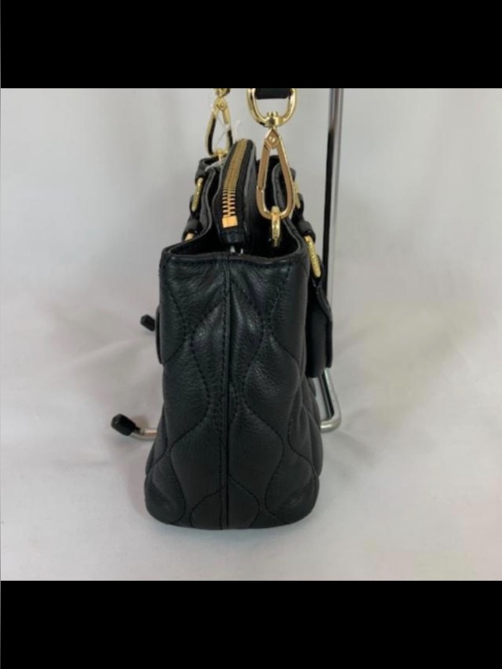 Quilted Leather mini “Emma” Satchel Crossbody Bag - Black - Picture 3 of 7